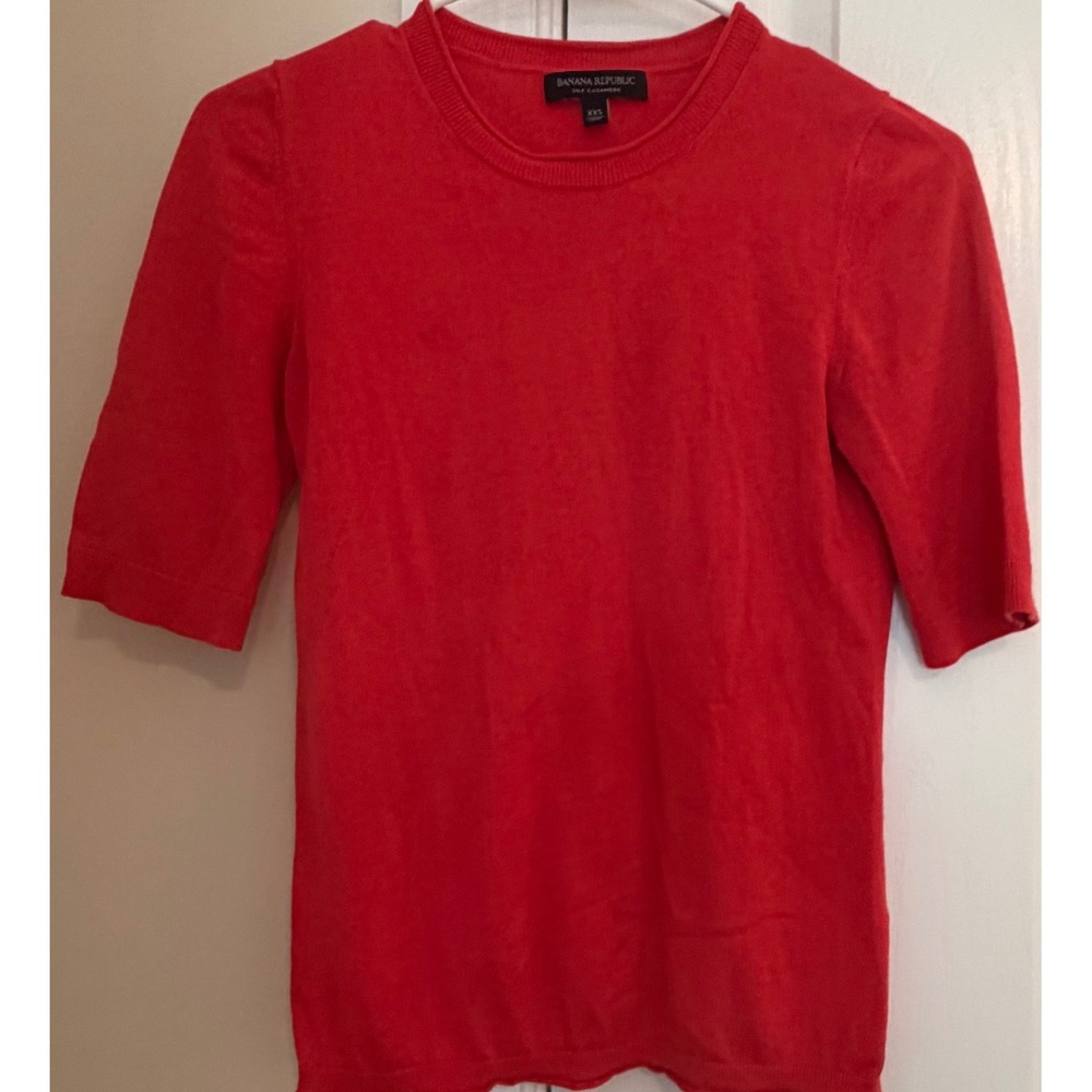 Banana Republic Red Silk Cashmere Crew Neck Elbow Sleeve Sweater XXS